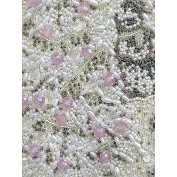 Vintage 80s Michael Simon Knit Beaded Glam Coquette Cardigan Sweater Jacket‎